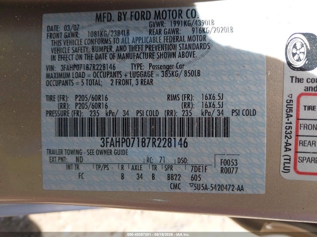 2007 FORD FUSION SE 照片 9