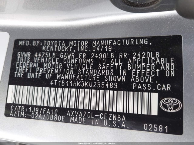 2019 TOYOTA CAMRY LE 9