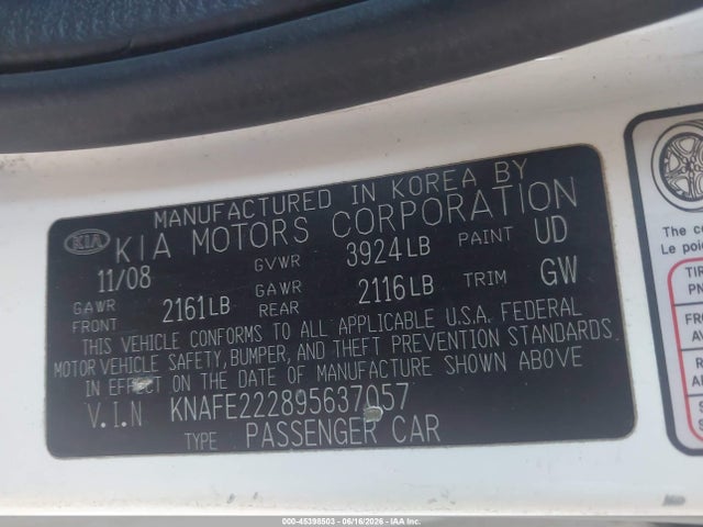 2009 KIA SPECTRA EX photo 9