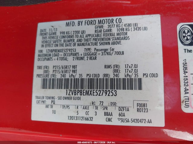 2014 FORD MUSTANG V6/V6 PREMIUM photo 9