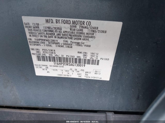 2010 FORD TAURUS SEL — фото 9