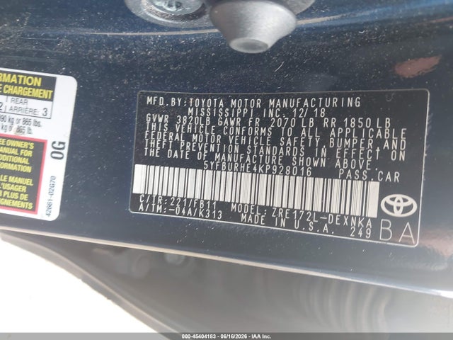2019 Toyota COROLLA LE photo 9
