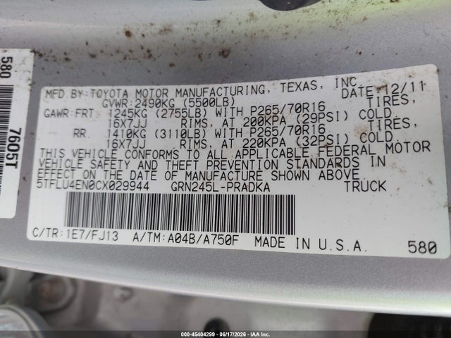 2012 Toyota TACOMA BASE V6 photo 9