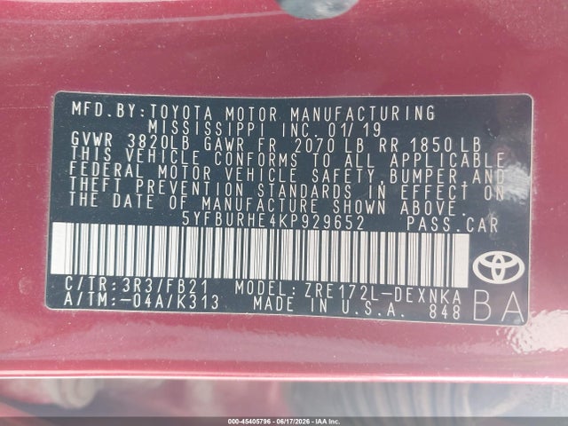 2019 Toyota COROLLA LE photo 9