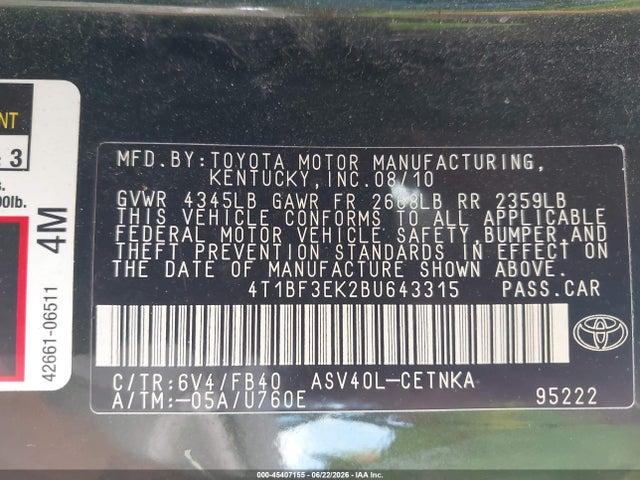 2011 Toyota CAMRY LE photo 9