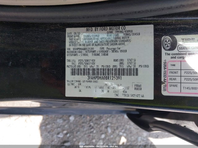 2011 FORD FUSION SE 照片 9