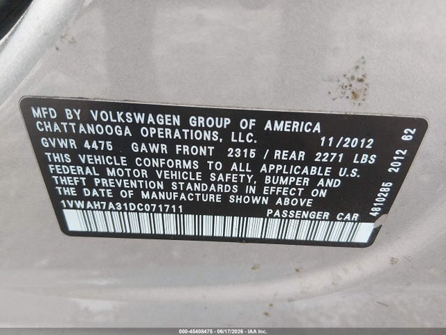 2013 Volkswagen PASSAT S 照片 9