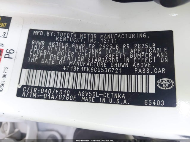 2012 Toyota CAMRY LE photo 9