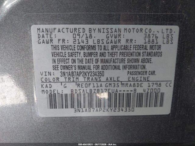 2019 NISSAN SENTRA S 9