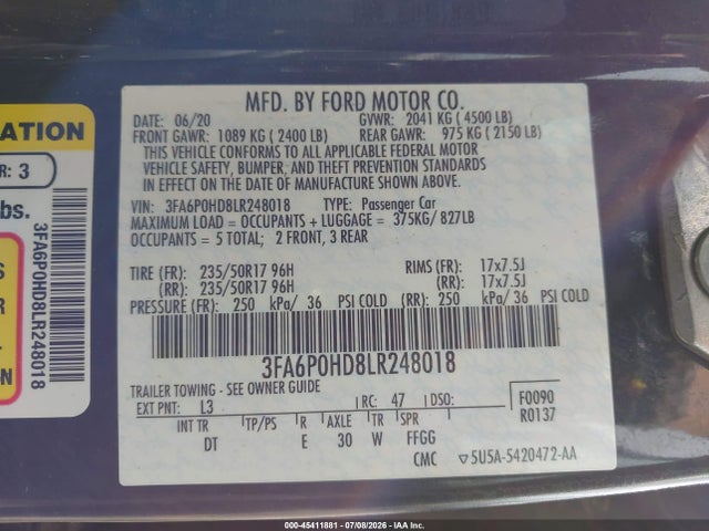 2020 FORD FUSION SE photo 9