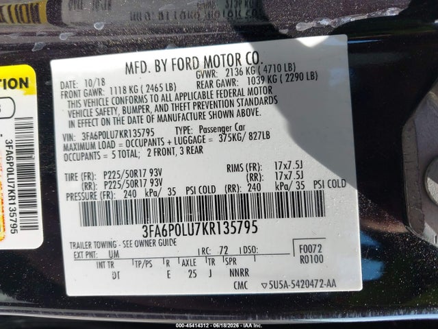 2019 FORD FUSION HYBRID SE — фото 9