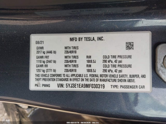 2021 TESLA MODEL 3 STANDARD RANGE PLUS REAR-WHEEL DRIVE 9