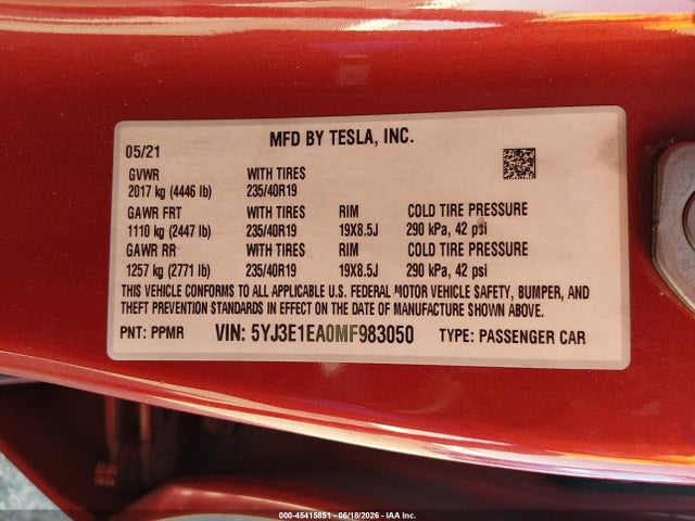 صورة 9 لـ 2021 Tesla MODEL 3 STANDARD RANGE PLUS REAR-WHEEL DRIVE