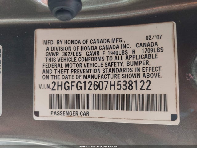 2007 Honda CIVIC LX — фото 9