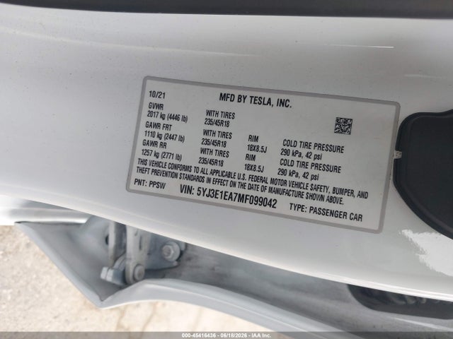 صورة 9 لـ 2021 Tesla MODEL 3 STANDARD RANGE PLUS REAR-WHEEL DRIVE