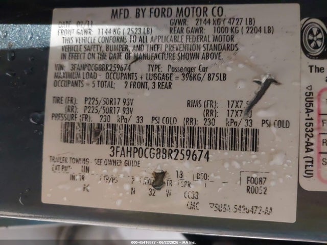 2011 FORD FUSION SEL 照片 9