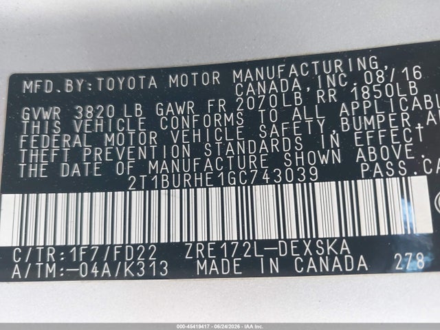 2016 Toyota COROLLA S PLUS photo 9