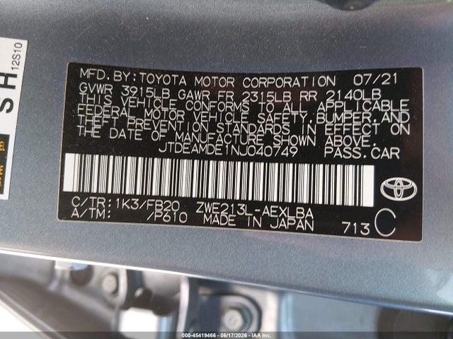 2022 Toyota COROLLA HYBRID LE — фото 9