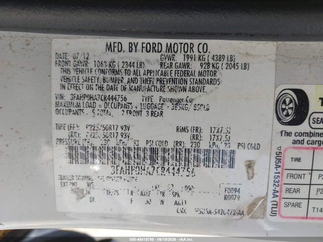 2012 FORD FUSION SE 照片 9