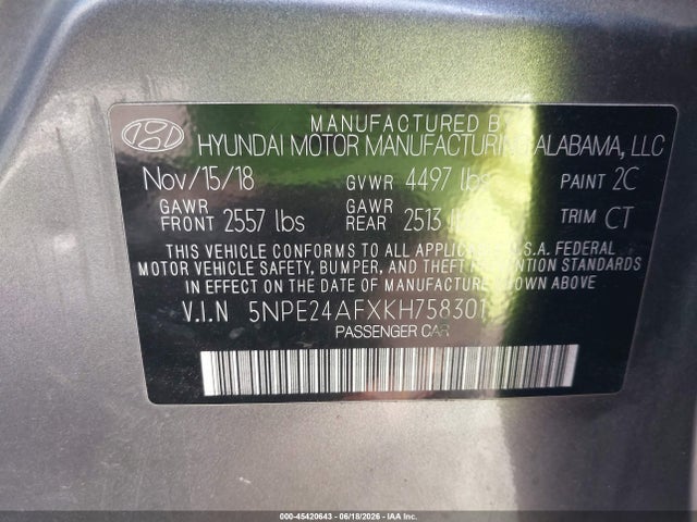 2019 Hyundai SONATA SE photo 9