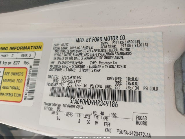 صورة 9 لـ 2017 FORD FUSION SE