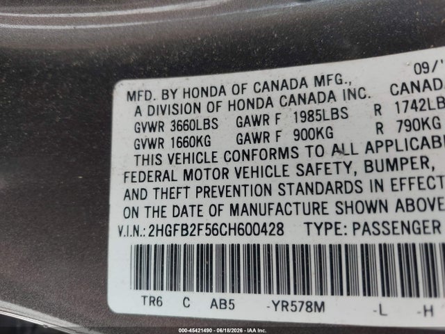 2012 Honda CIVIC LX — фото 9
