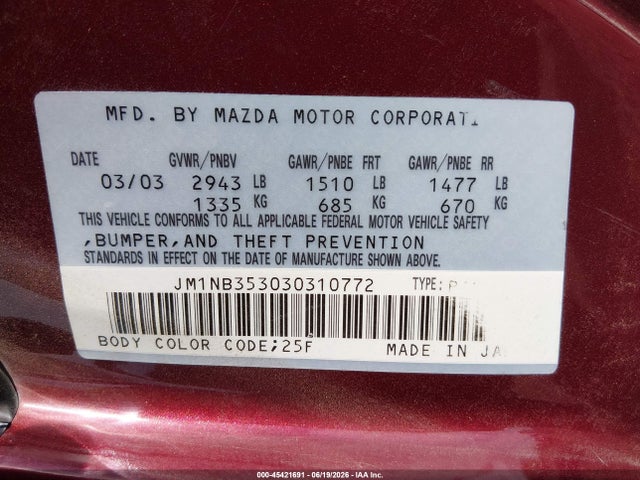 2003 Mazda MX-5 MIATA CLOTH/LS/SE/SHINSEN 照片 9