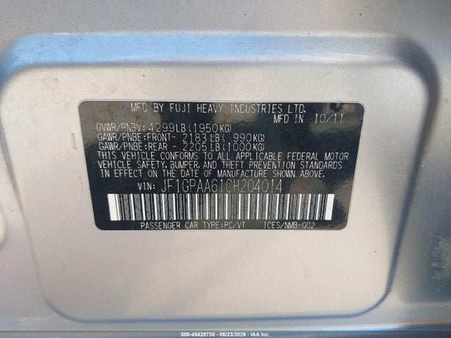 2012 Subaru IMPREZA 2.0I photo 9