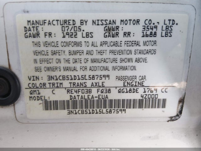 2005 Nissan SENTRA 1.8S 照片 9