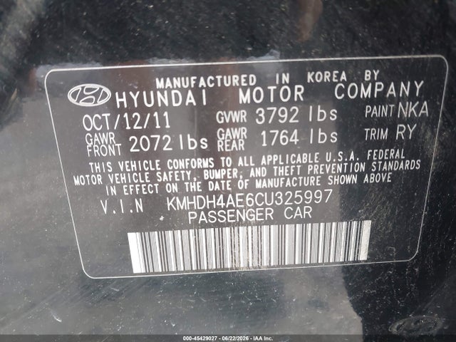 صورة 9 لـ 2012 Hyundai ELANTRA LIMITED (ULSAN PLANT)