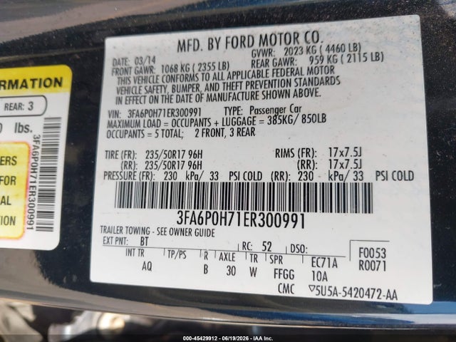 2014 FORD FUSION SE 照片 9