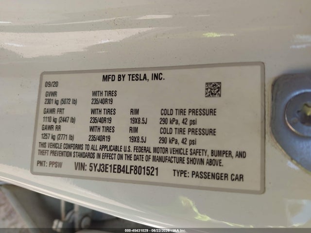 صورة 9 لـ 2020 Tesla MODEL 3 LONG RANGE DUAL MOTOR ALL-WHEEL DRIVE