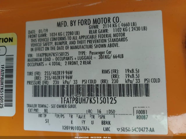 2019 FORD MUSTANG ECOBOOST PREMIUM 9
