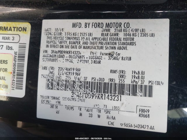 صورة 9 لـ 2019 FORD FUSION TITANIUM