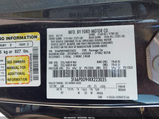 2019 FORD FUSION TITANIUM 照片 9