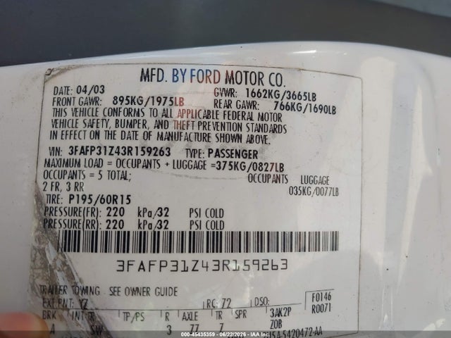 2003 FORD FOCUS ZX3 — миниатюра 9