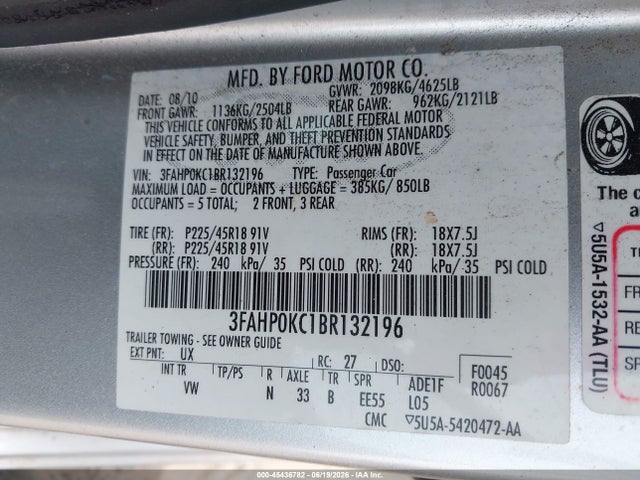 2011 FORD FUSION SPORT 照片 9