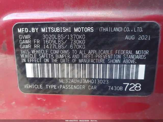 2021 Mitsubishi MIRAGE CARBONITE EDITION/ES/LE — фото 9
