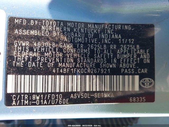 صورة 9 لـ 2012 Toyota CAMRY LE