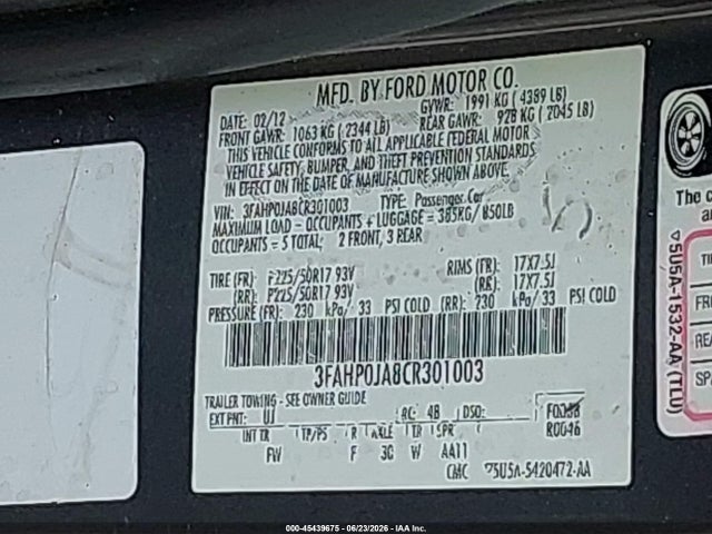 2012 FORD FUSION SEL 照片 9