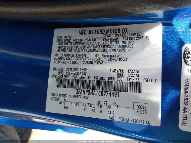 2012 FORD FUSION SE 照片 9