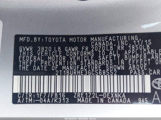 2016 Toyota COROLLA LE photo 9