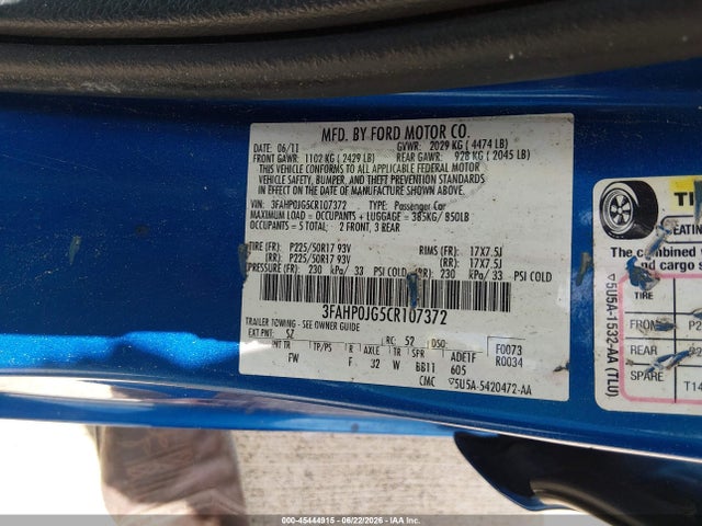 2012 FORD FUSION SEL 照片 9