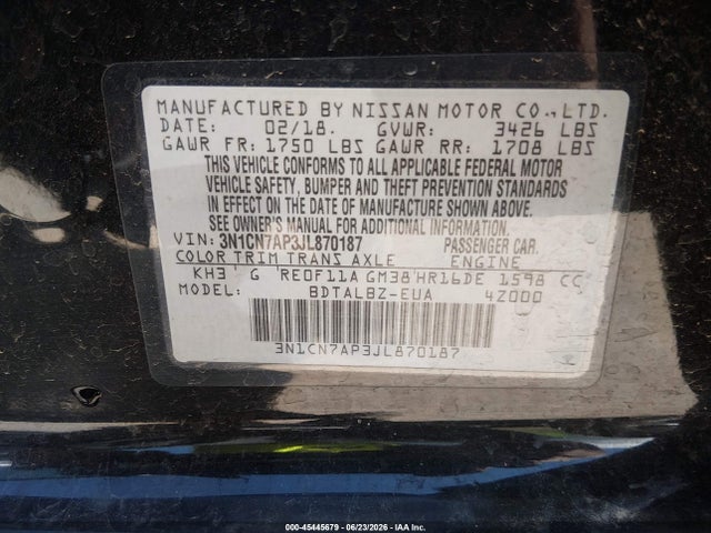 2018 Nissan VERSA 1.6 SV photo 9
