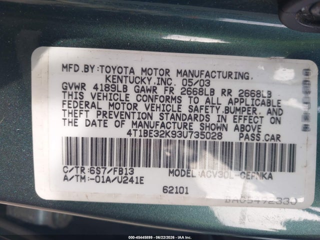 2003 Toyota CAMRY LE photo 9