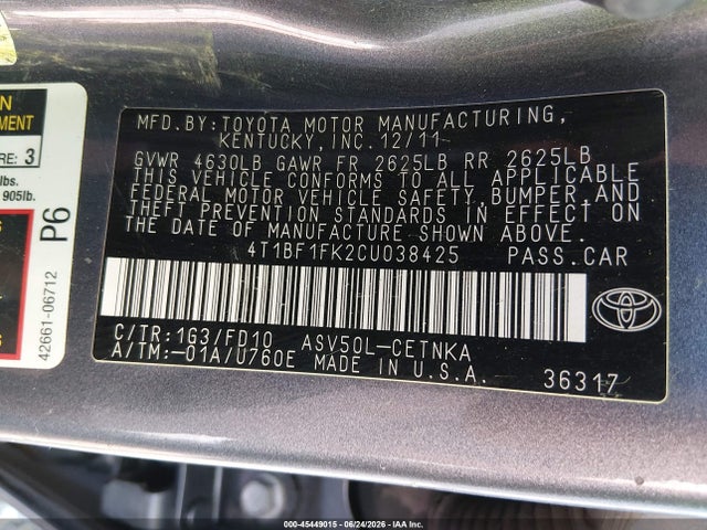 صورة 9 لـ 2012 Toyota CAMRY LE