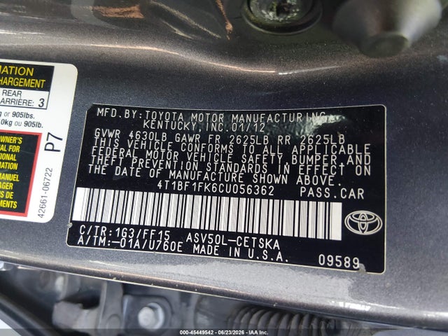 2012 Toyota CAMRY SE 照片 9