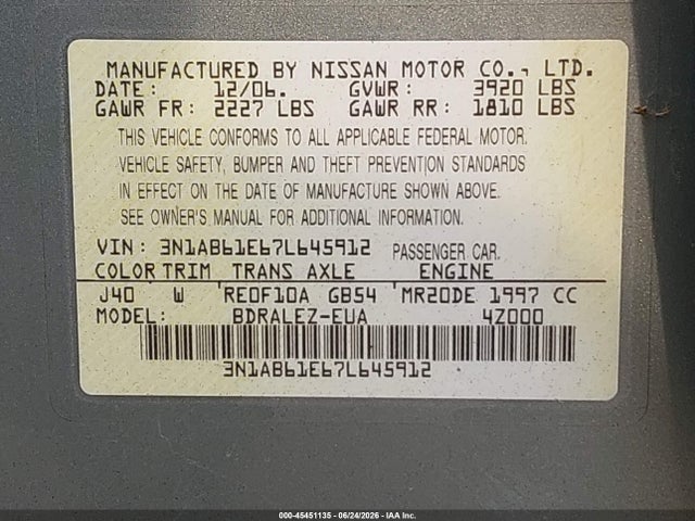 2007 Nissan SENTRA 2.0S 照片 9