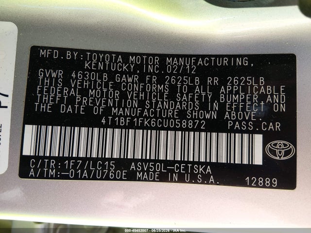 2012 Toyota CAMRY SE — фото 9