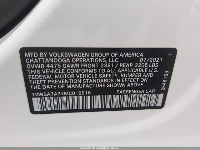 2021 VOLKSWAGEN PASSAT 2.0T SE 9